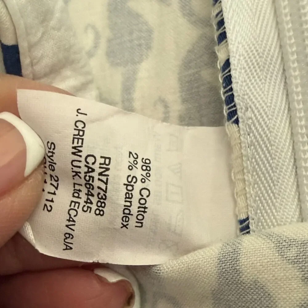 J.Crew Seahorse Print Mini Skirt Blue White Cotton Size 6 Coastal Preppy